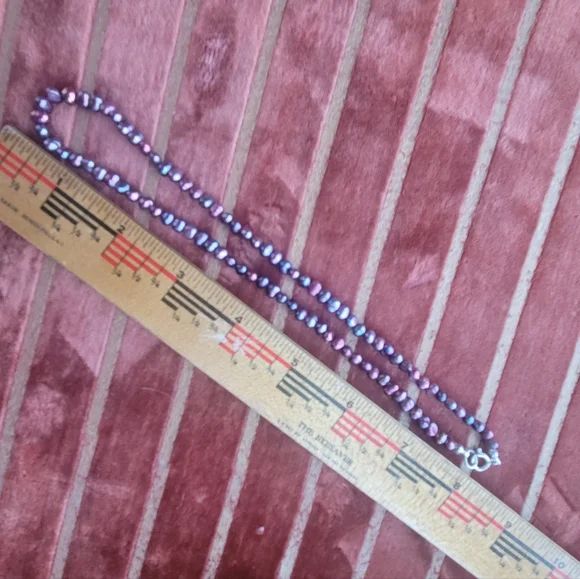 Genuine Purple Pearl Necklace Sterling Silver Clasp - Picture 9 of 14